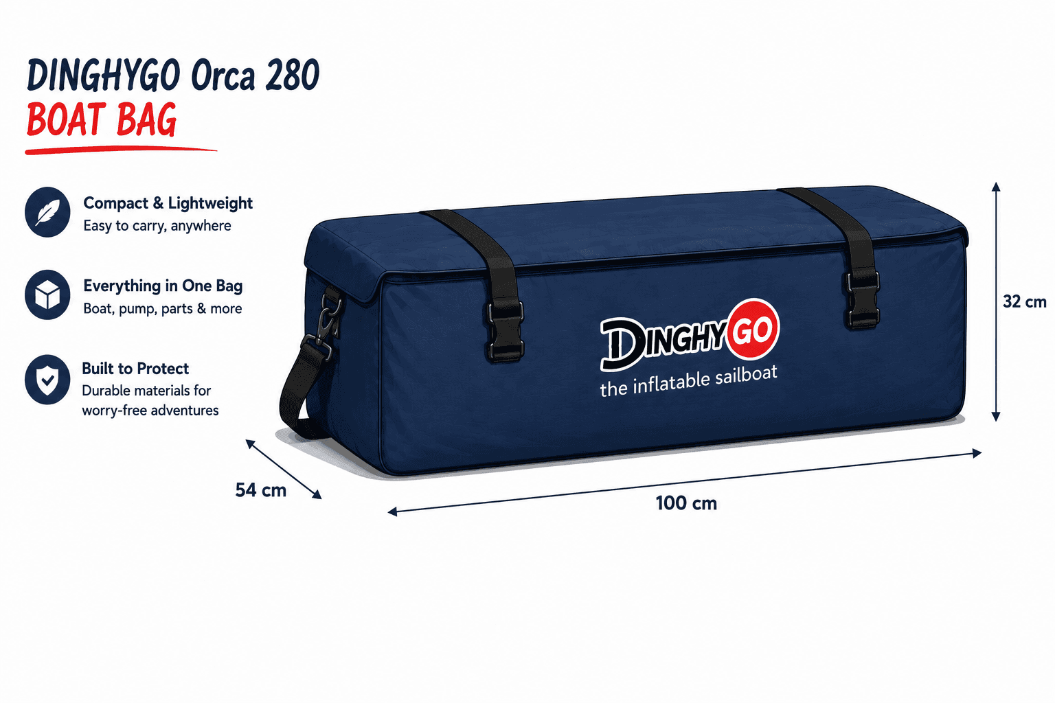 Orca 280 boat bag — packed dimensions and feature highlights